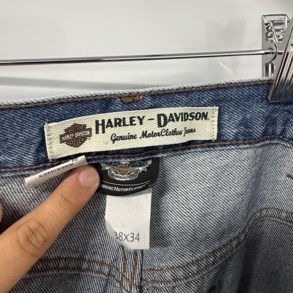 Vintage Harley Davidson MotorClothes Jeans Mens 38x34 Blue Biker Denim - Picture 3 of 10